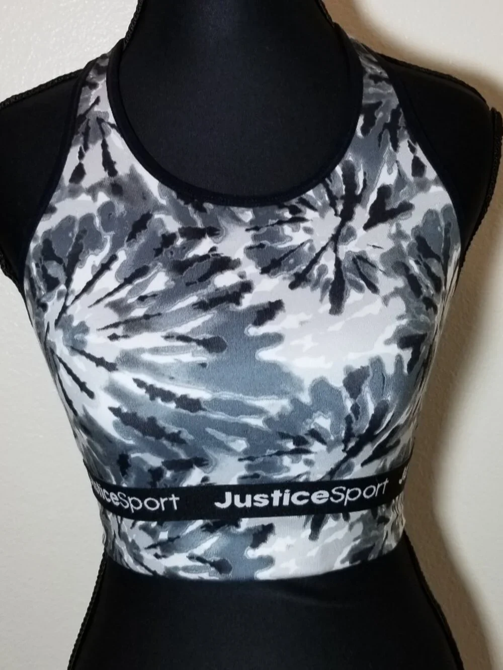 Justice Sports Bra Girls Size 34 Racerback Lot of 2 Pink & Gray Tie Dye Athletic